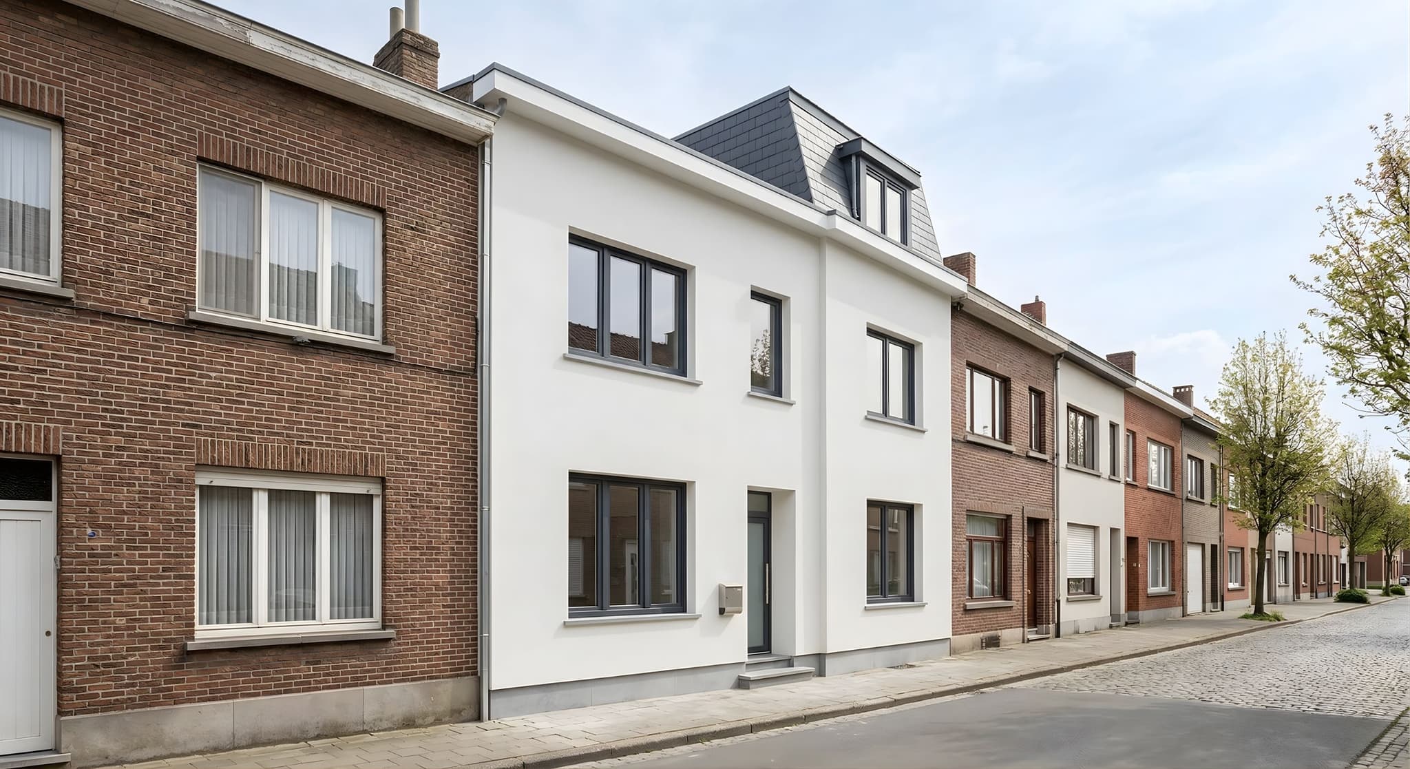 Rijwoning Antwerpen - Rijwoning met Siliconen korrelcrepi - wit