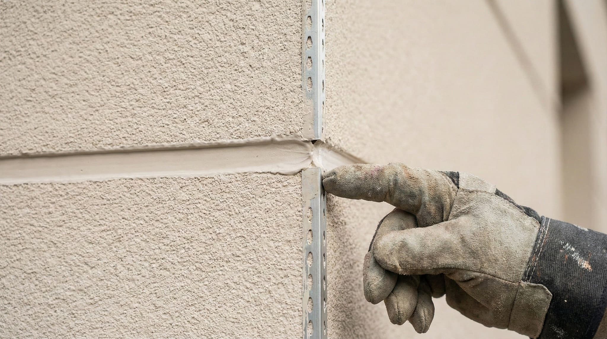 Visuele inspectie van crepi gevel op scheuren en beschadigingen